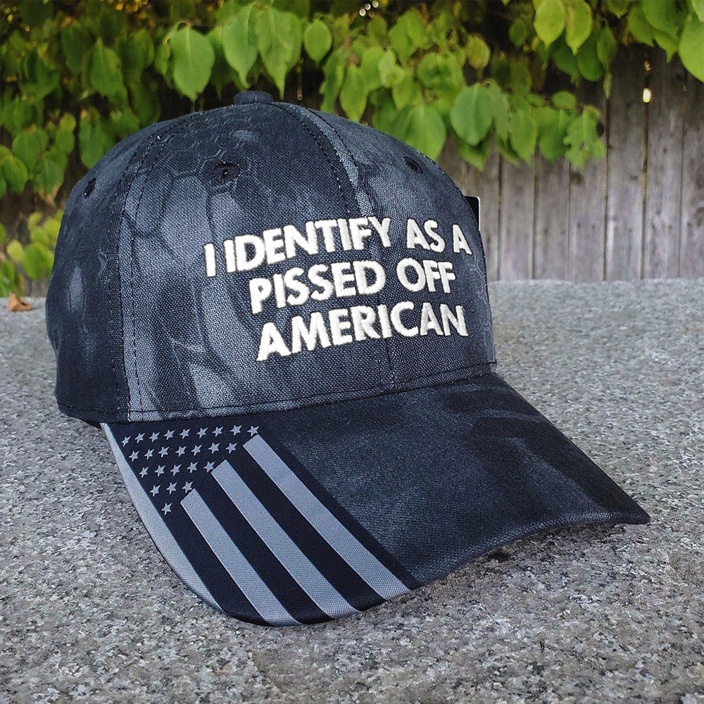 I Identify As A Pissed Off American Embroidered Hat USA Patriotic Political Hat Gifts For Him