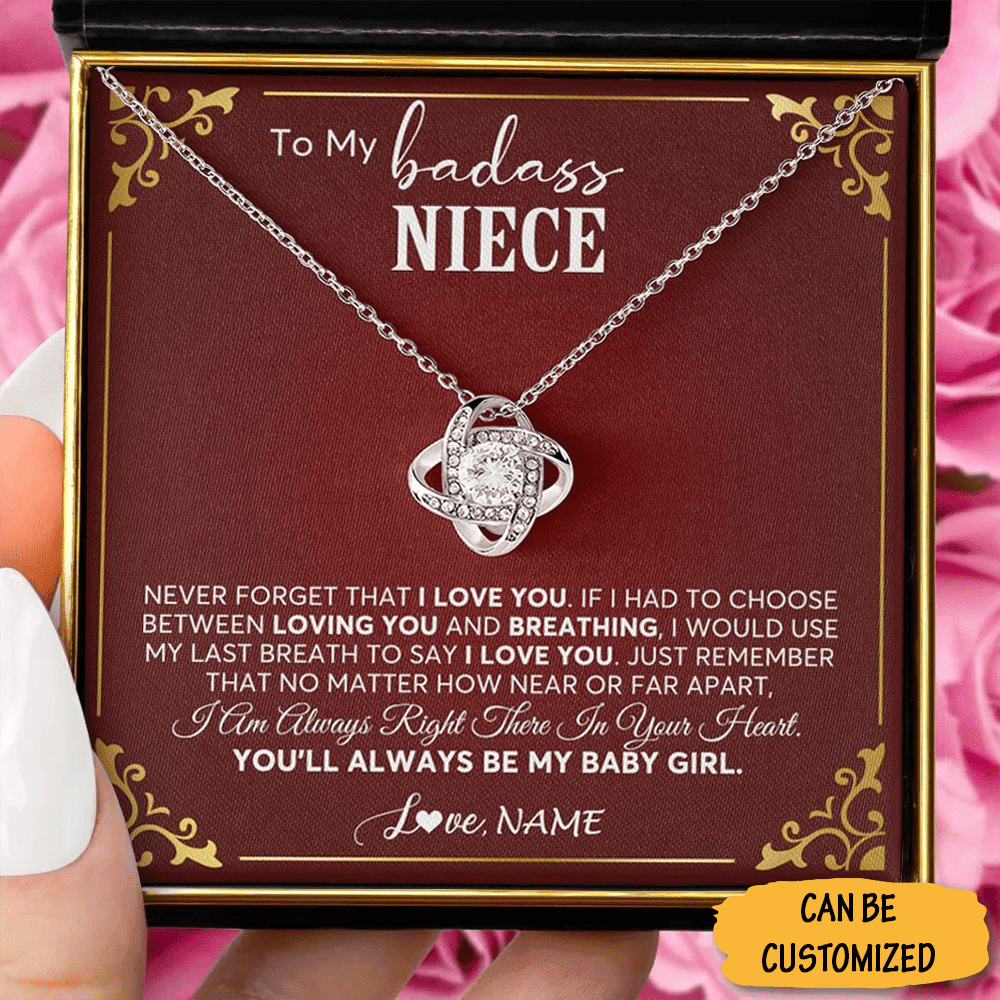 Personalized To My Badass Niece Necklace Sterling Silver Love Knot Necklace Meaningful Gifts For Niece
