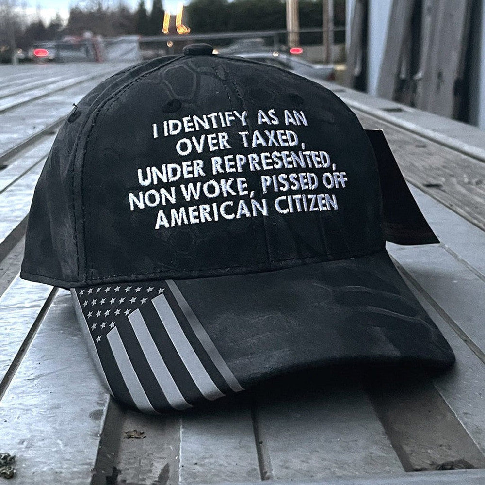 I Identify As An Over Taxed Under Represented Embroidered Camo Hat Funny Saying Political Hat