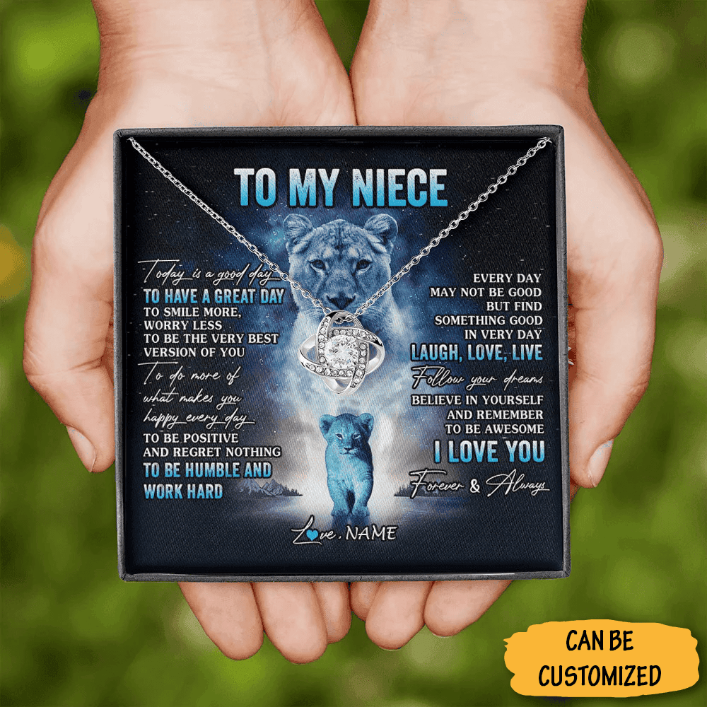 Personalized To My Niece Necklace Lion Love Knot Necklace With Message Card Cool Uncle Gifts For Niece
