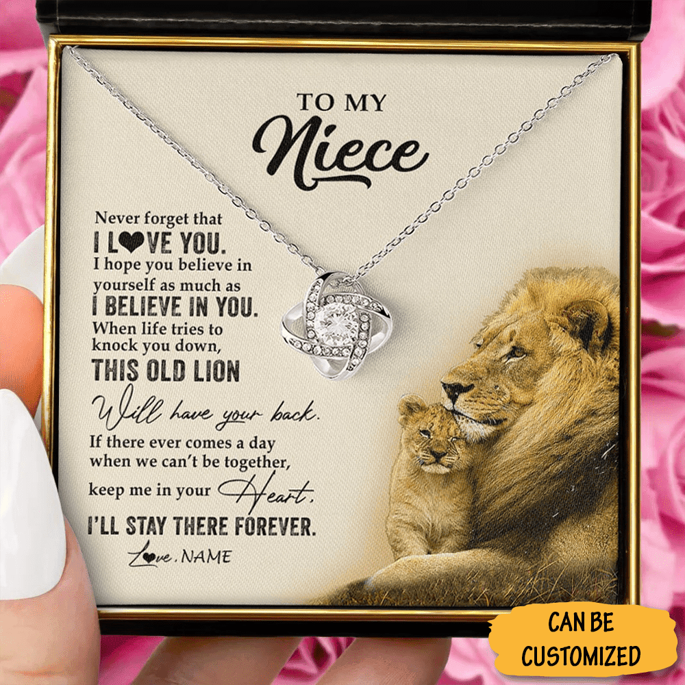 Custom To My Niece Necklace From Uncle This Lion Love Knot Silver Necklace With Meaningful Messages