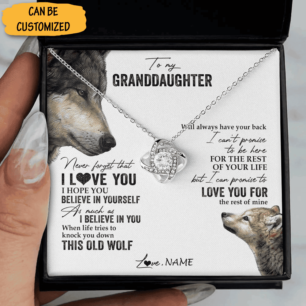 Custom Wolf To My Granddaughter Necklace Grandpa Sterling Silver Love Knot Pendant Great Granddaughter Necklace
