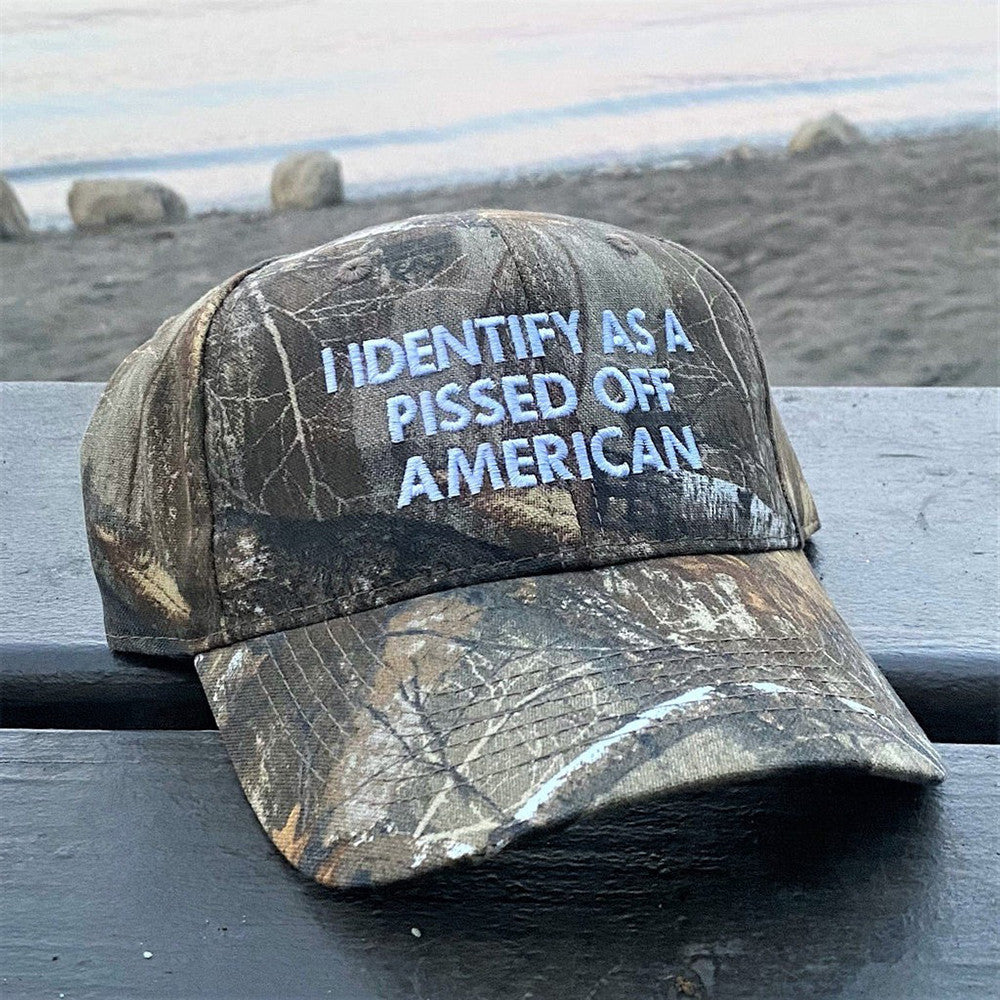 I Identify As A Pissed Off American Embroidered Camo Hat USA Patriotic Political Hat