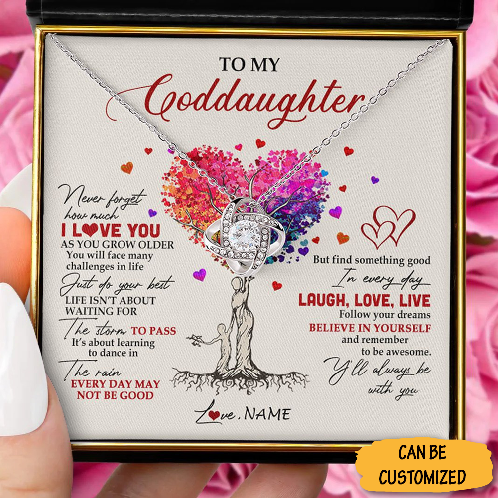 Custom To My Goddaughter Necklace Silver Love Knot Necklace Keepsake Christmas Gifts From Godparents
