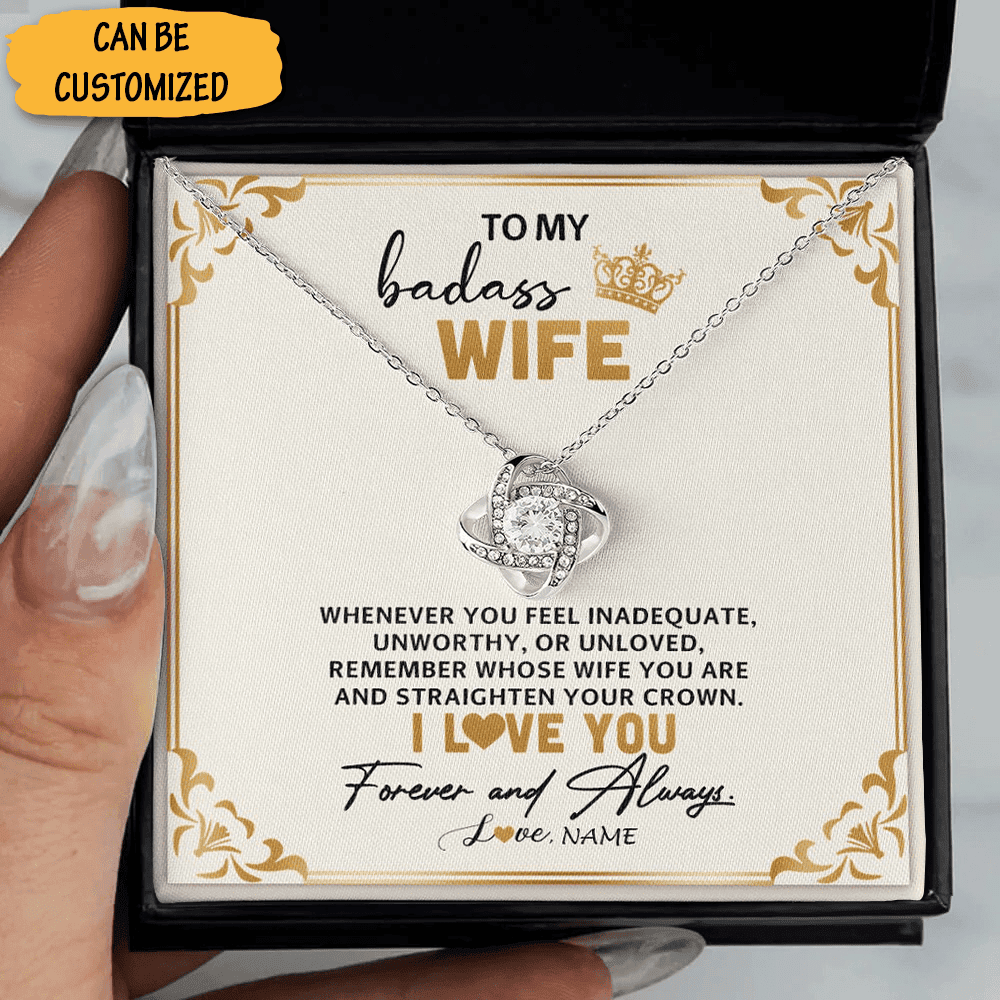 Custom To My Badass Wife Necklace Love Knot Pendant Silver Necklace Best Christmas Gift Ideas For Wife