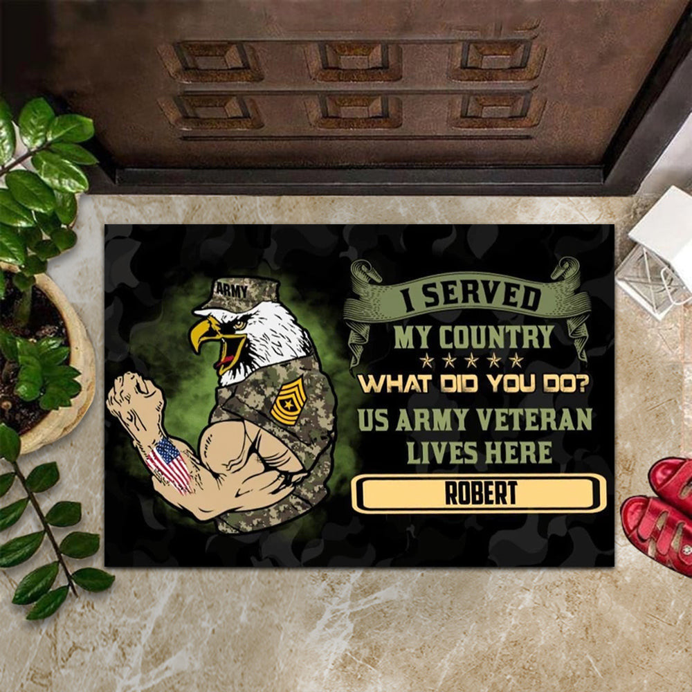 Custom Eagle US Army Veteran Doormat I Served My Country What Did You Do Doormat Patriot Merch