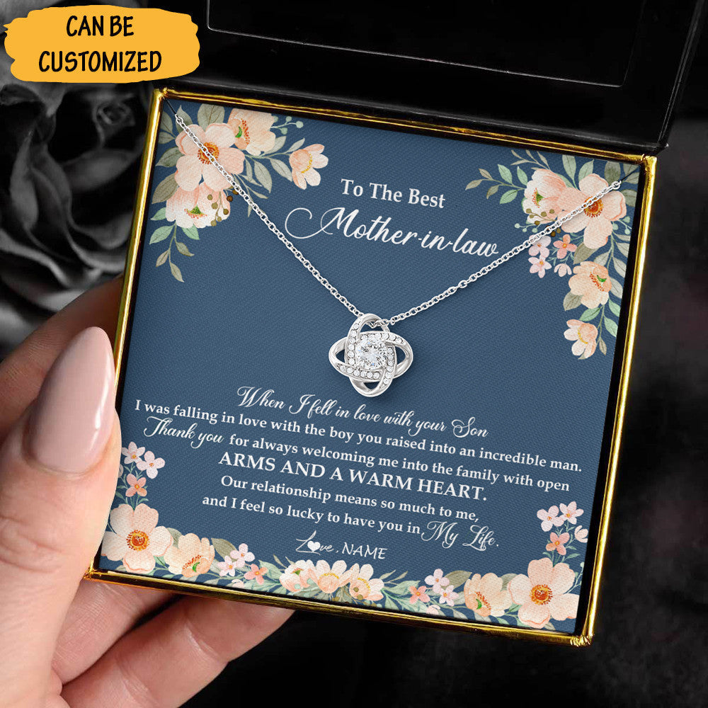 Personalized To The Best Mother-In-Law Love Knot Silver Necklace Love Knot Jewellery Birthday Gift For Mother In Law