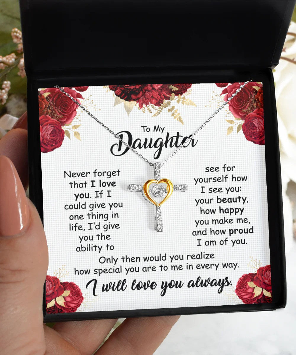 Morhers Day Gifts To My Daughter Cross Heart Necklace I Will Always Love You Necklace