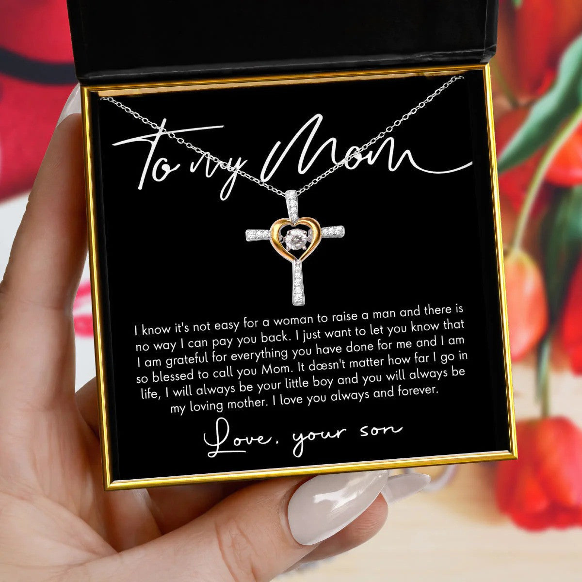 To My Mom Heart Cross Necklace Love Your Son Necklace Mothers Day Gifts From Son