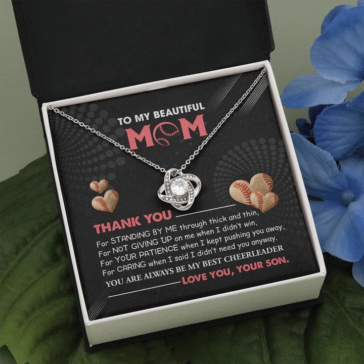 To My Beautiful Baseball Mom Love Knot Necklace With Message Card From Son Mom Jewelry Gifts