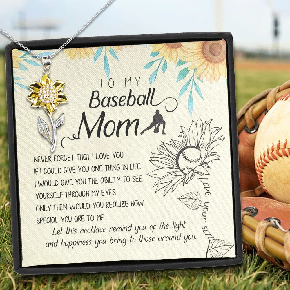 To My Baseball Mom Gold Sunflower Necklace Mom Necklace From Son Unique Mother's Day Gifts 2024