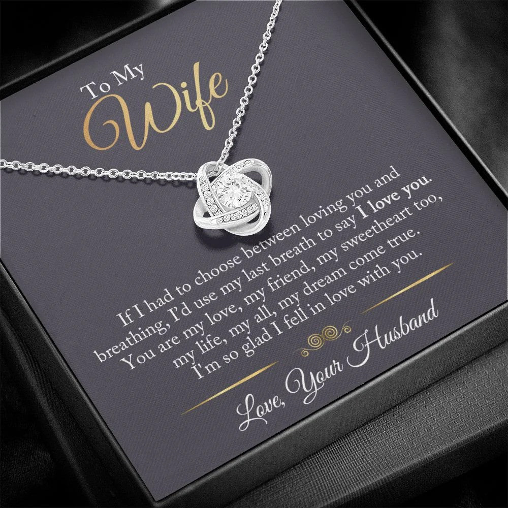 To My Wife Love Knot Necklace With Message Mother's Day Jewelry Gifts For Wife From Husband