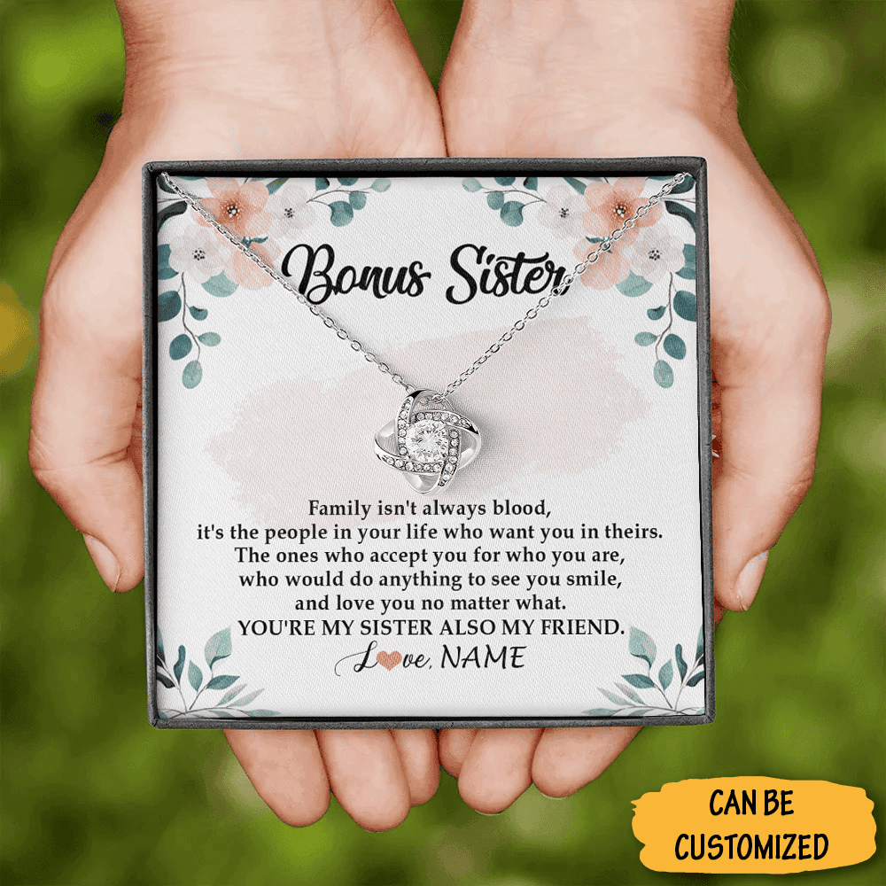 Personalized To My Bonus Sister Necklace Sterling Silver Love Knot Necklace Gifts For Bonus Sister Birthday