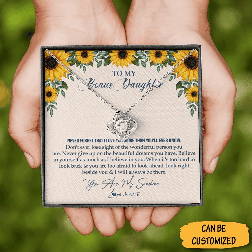 Personalized To My Bonus Daughter Necklace You Are My Sunshine Love Knot Necklace Christmas Gifts