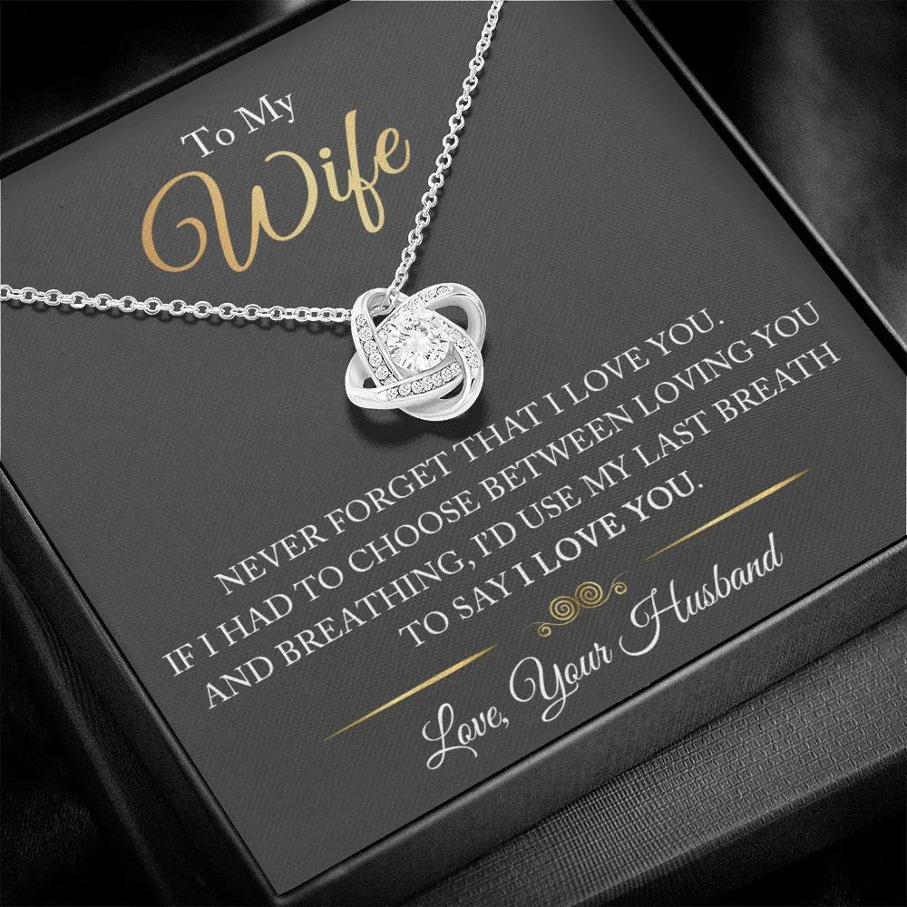 To My Wife Love Knot Necklace With Message Card Mother's Day Jewelry Gift For Wife From Husband