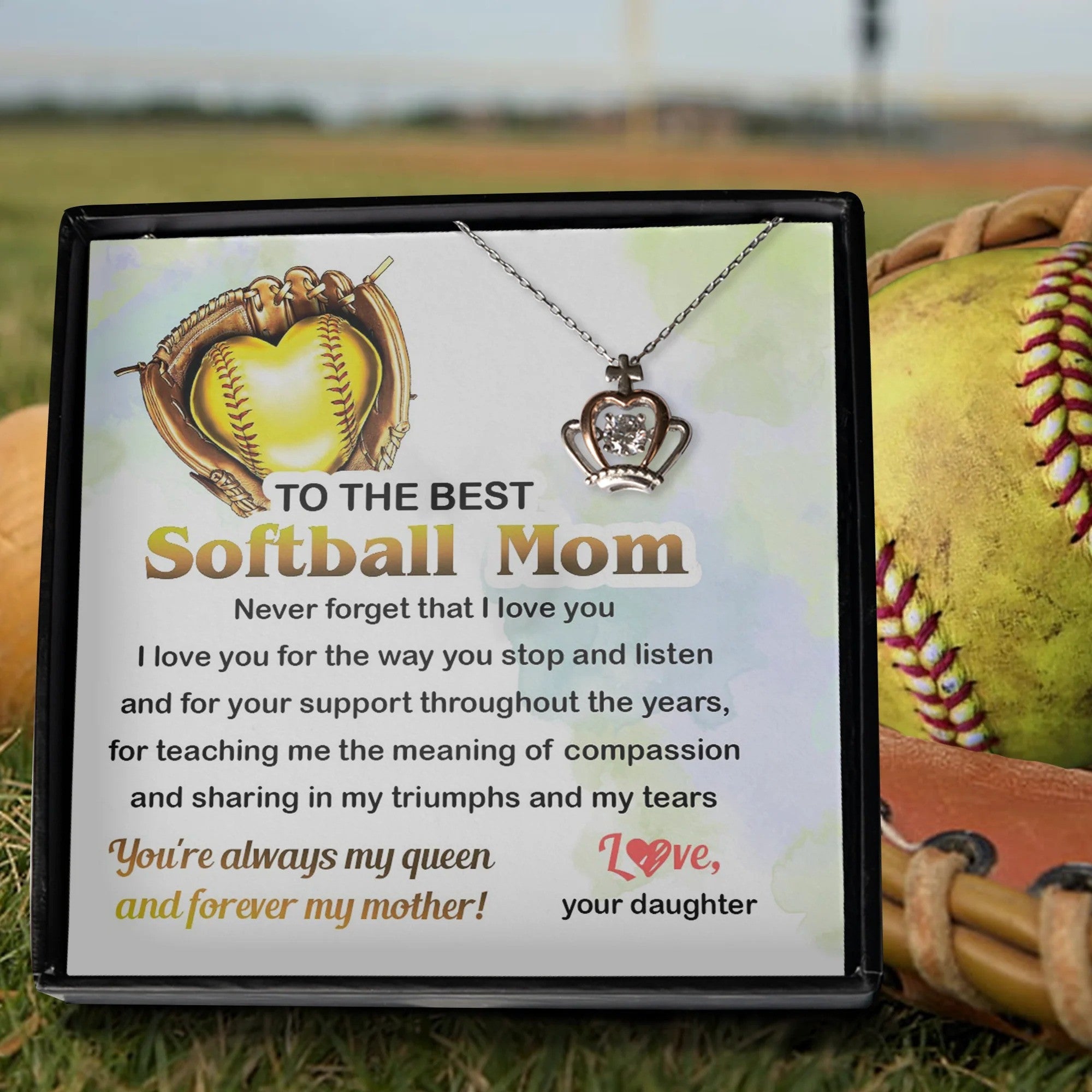 To The Best Softball Mom Crown Pendant Necklace Softball Player Gifts For Mom From Daughter