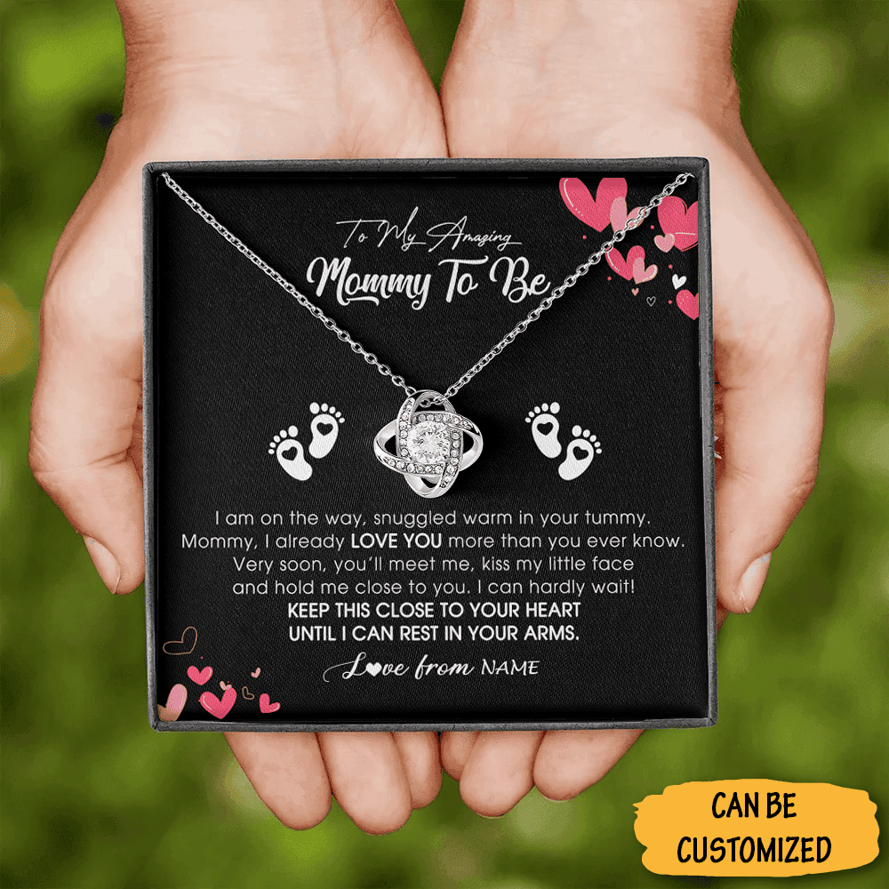 Personalized To My Mommy To Be Love Knot Necklace From Bump First Time Mom Necklace Love Knot Pendant