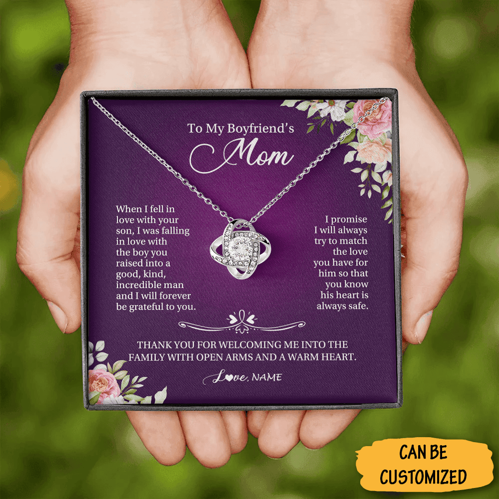 Personalized To My Boyfriend's Mom Necklace Love Knot Silver Necklace Christmas Gift Ideas For Boyfriends Mom