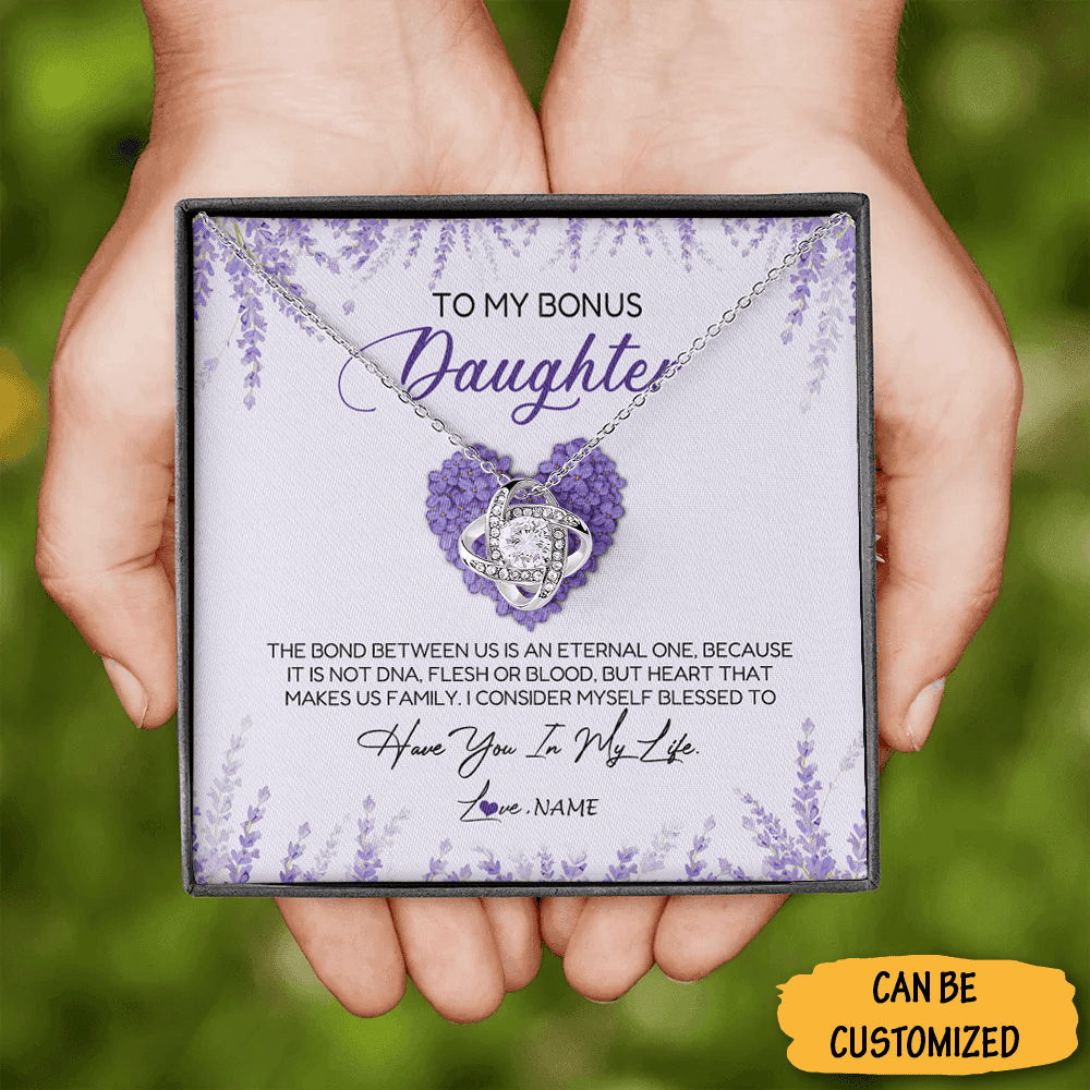 Personalized To My Bonus Daughter Necklace Sterling Silver Love Knot Necklace Gifts For Bonus Daughter
