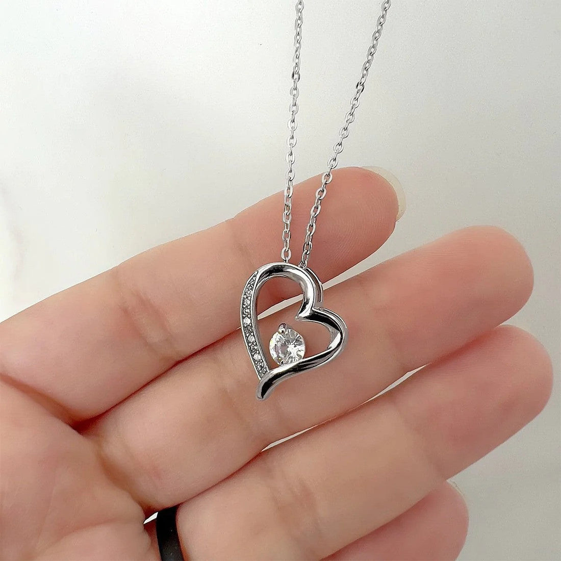 To My Wife Silver Heart Pendant Necklace Solitaire Crystal Necklace Mothers Day Gifts Jewelry For Wife