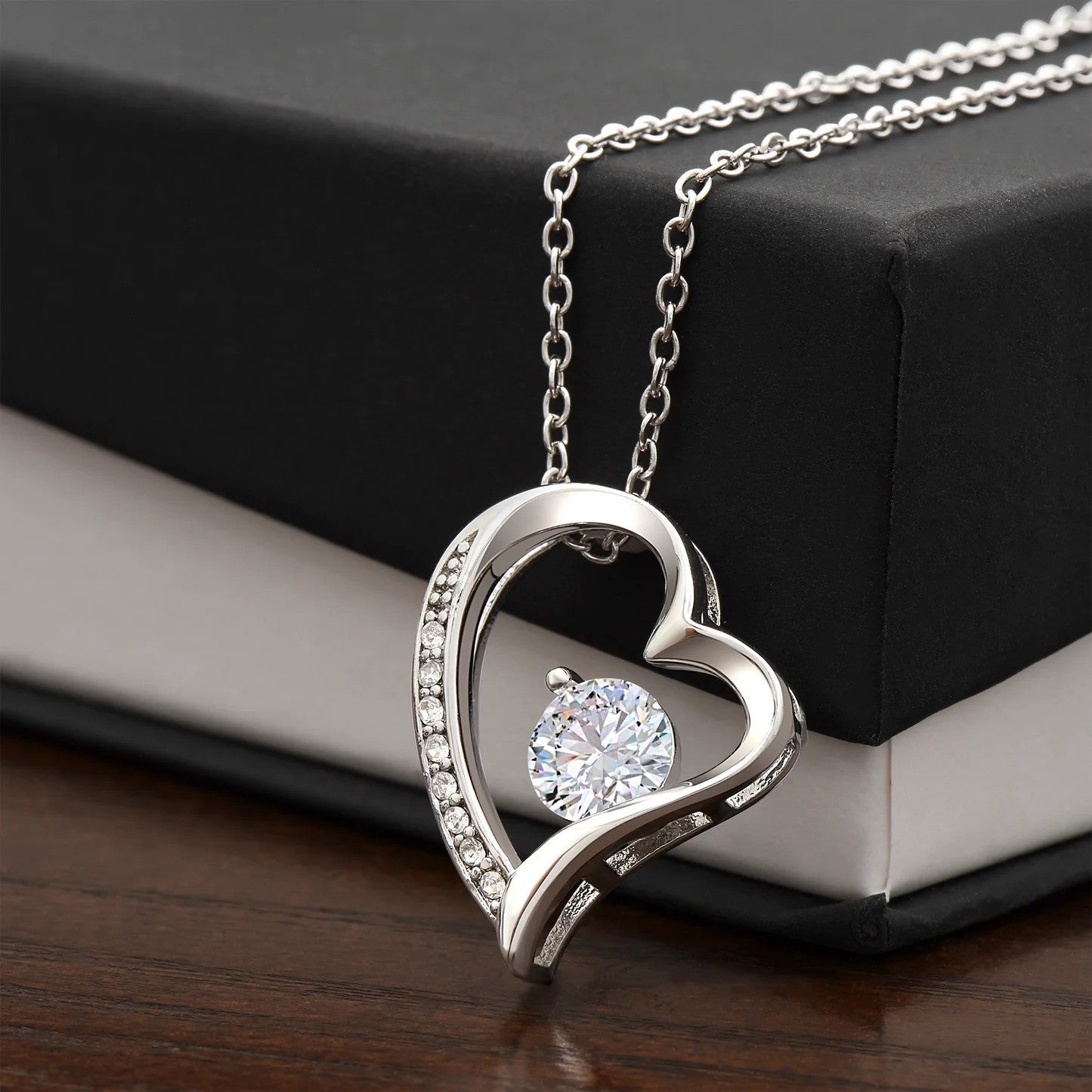 To My Wife Silver Heart Pendant Necklace Solitaire Crystal Necklace Mothers Day Gifts Jewelry For Wife