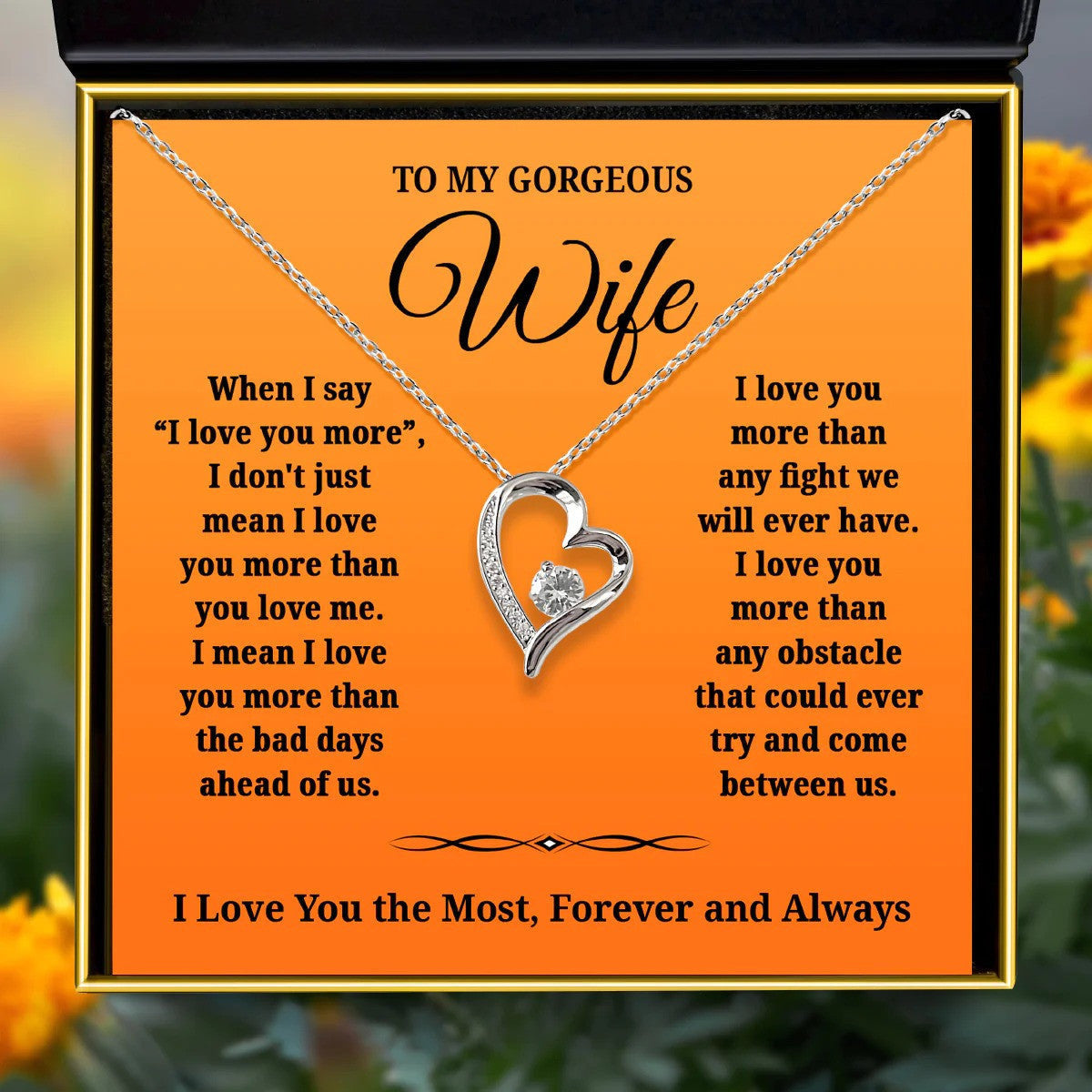 To My Wife Silver Heart Pendant Necklace Solitaire Crystal Necklace Mothers Day Gifts Jewelry For Wife