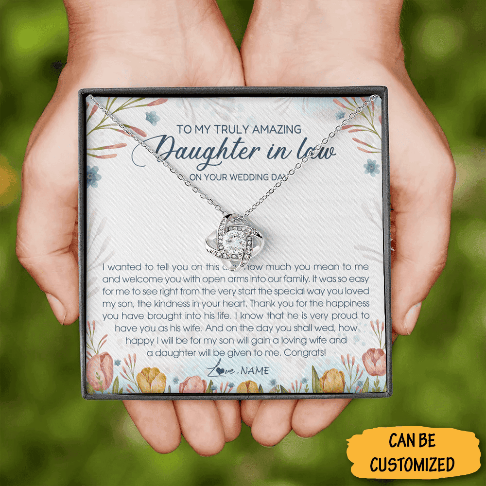 Personalized To My Daughter In Law Necklace Love Knot Silver Necklace Christmas Gifts For Daughter In Law