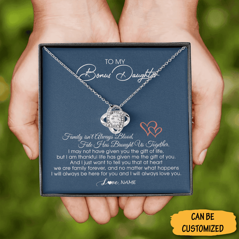 Personalized To My Bonus Daughter Necklace Love Knot Silver Necklace Perfect Bonus Daughter Gifts From Step Mom