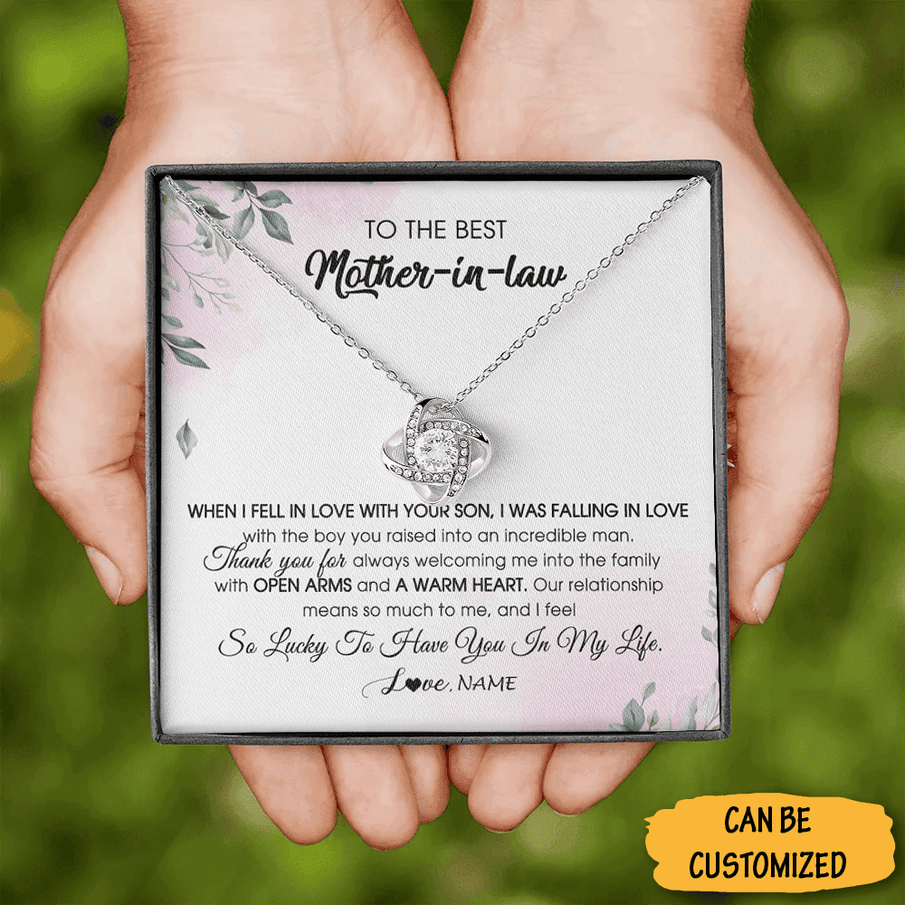 Personalized To The Best Mother-In-Law Love Knot Silver Necklace Mothers Day Necklace For Mother In Law