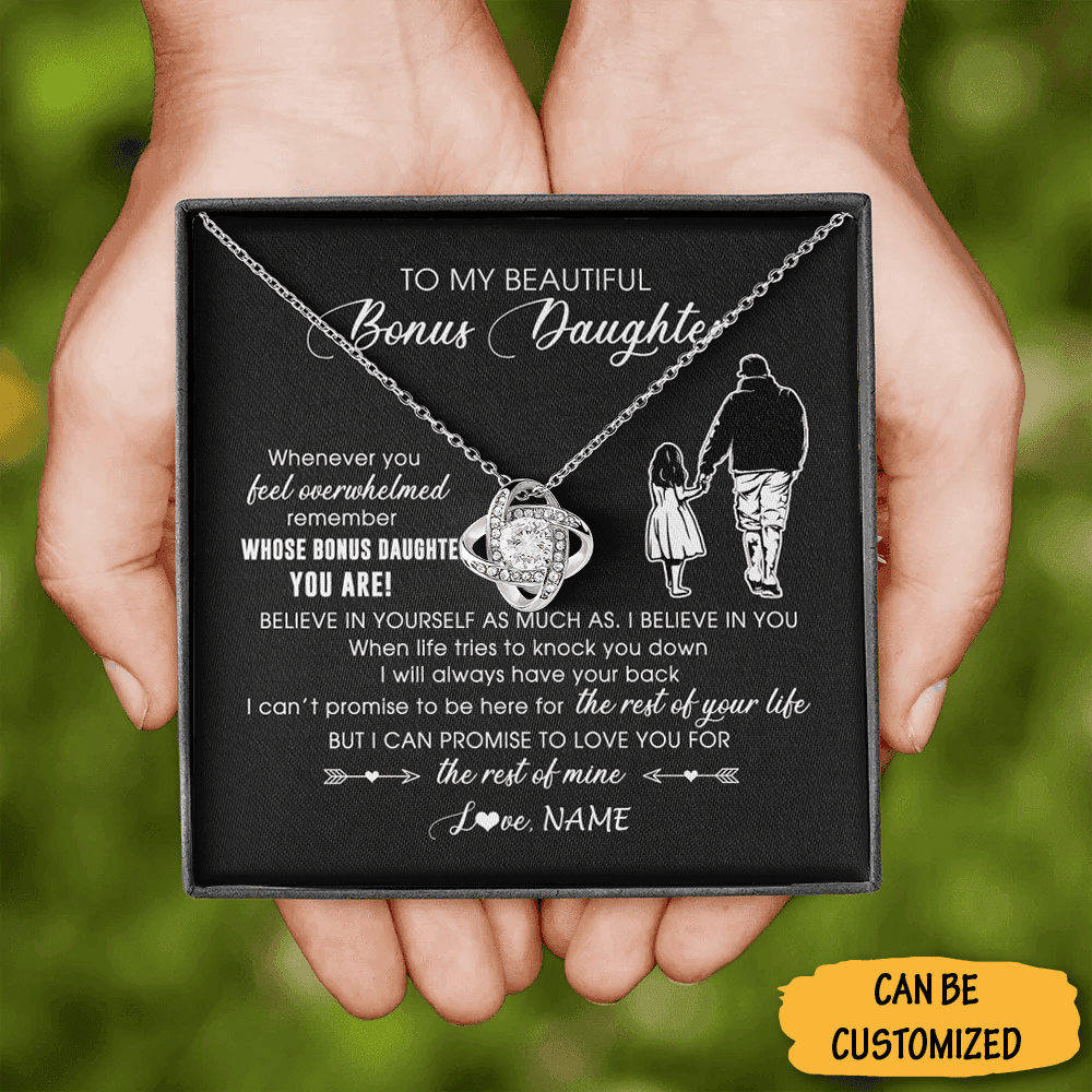 Personalized To My Bonus Daughter Necklace From Step Dad Sterling Silver Love Knot Pendant Necklace Gift Box