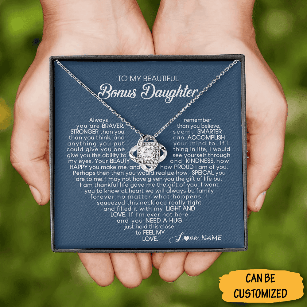 Personalized To My Beautiful Bonus Daughter Necklace From Dad Sterling Silver Love Knot Pendant Jewellery Gifts