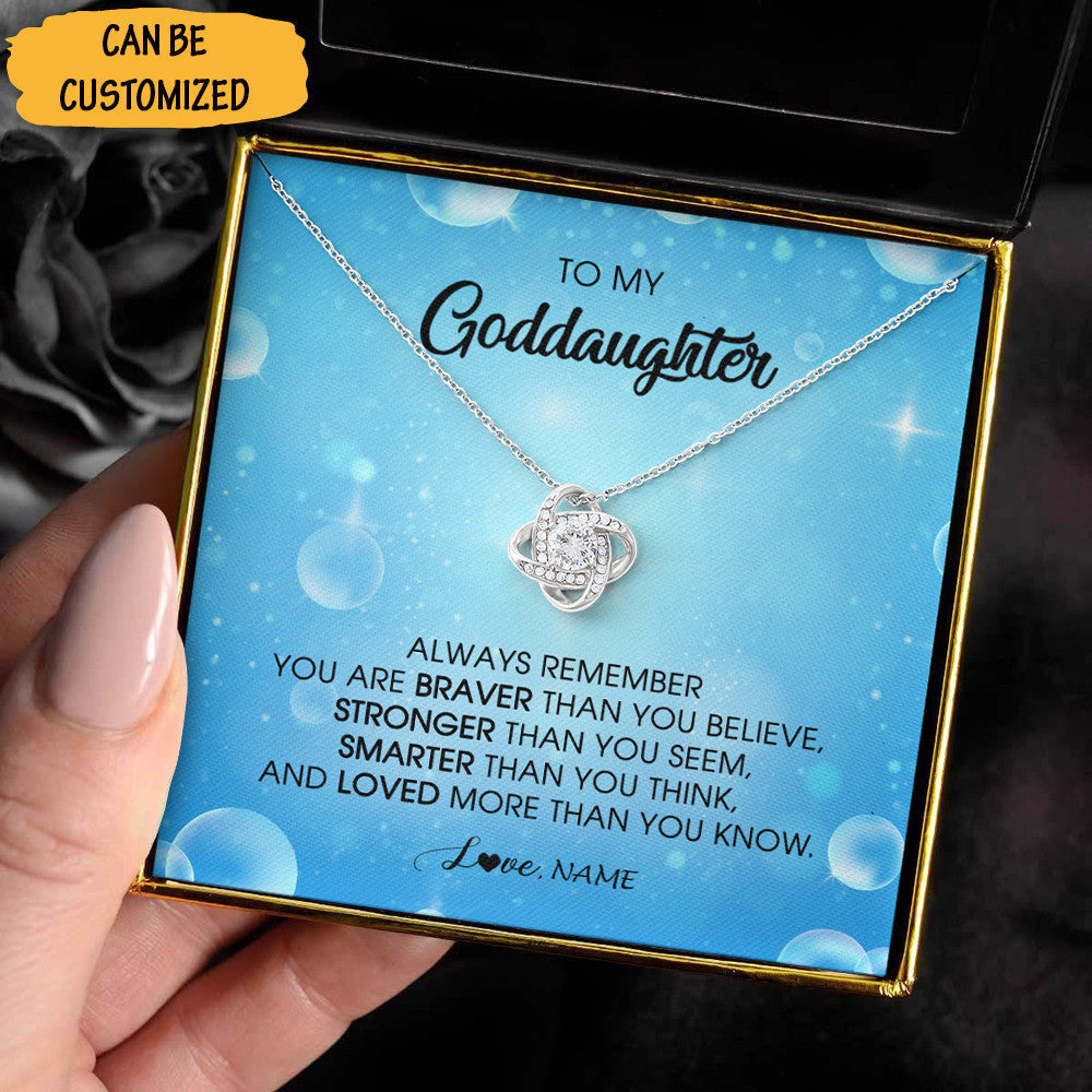 Personalized To My Goddaughter Love Knot Necklace Always Remember You Are Braver God Daughter Necklace PresentsPersonalized To My Goddaughter Love Knot Necklace Always Remember You Are Braver God Daughter Necklace Presents