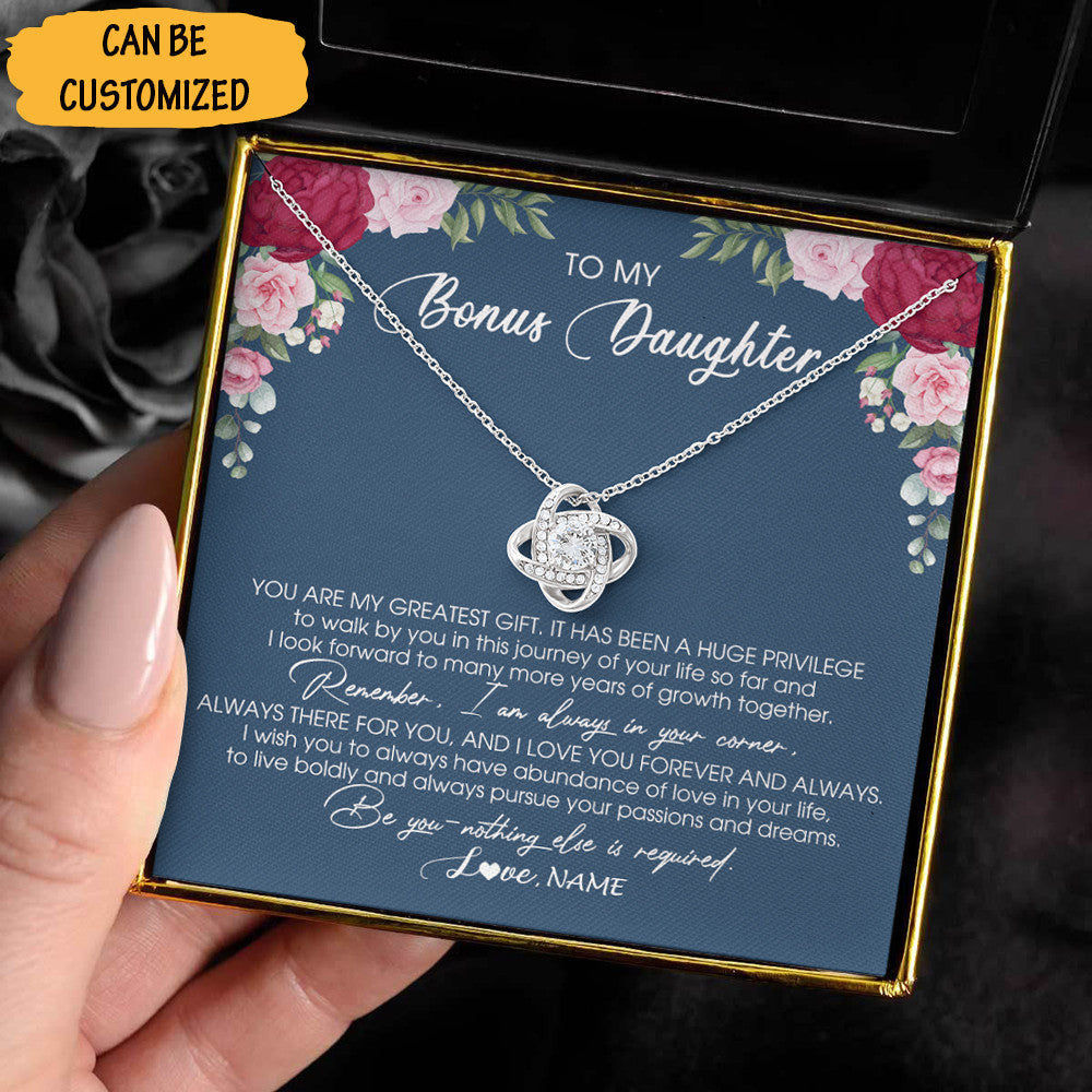 Personalized To My Bonus Daughter Necklace Love Knot Silver Necklace Unique Bonus Daughter Gifts
