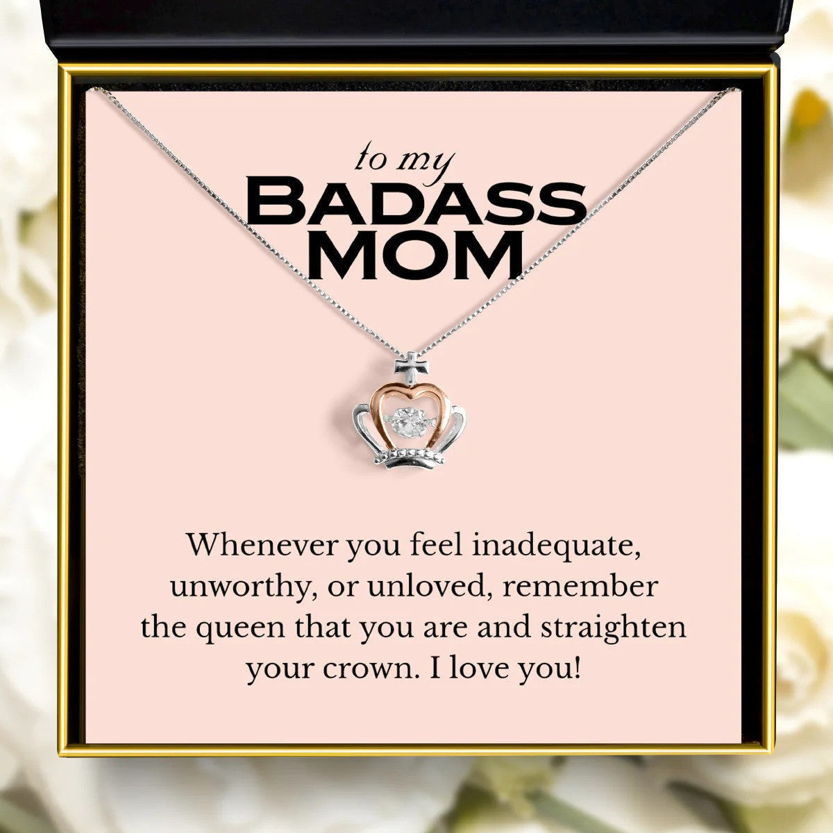 To My Badass Mom Crown Pendant Necklace Mother's Day 2024 Gifts For Mom Necklace