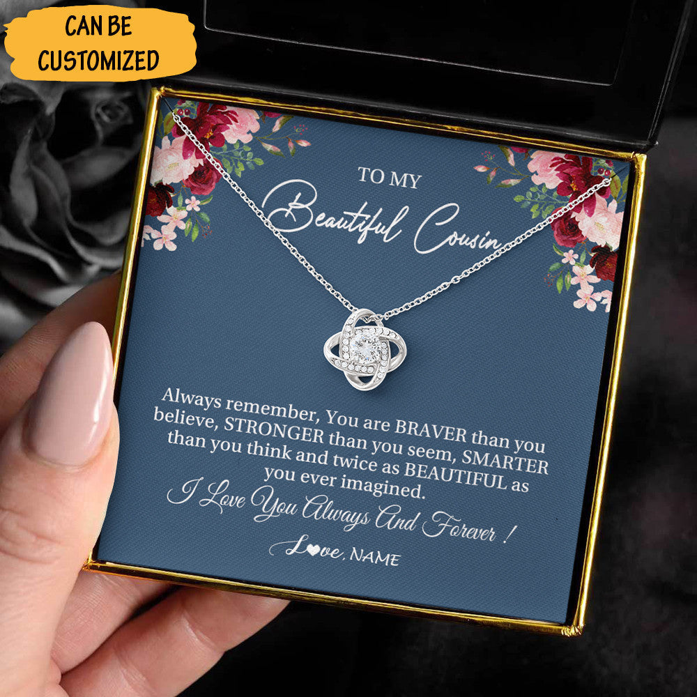 Personalized To My Beautiful Cousin Necklace Sterling Silver Love Knot Pendant Best Cousin Necklace