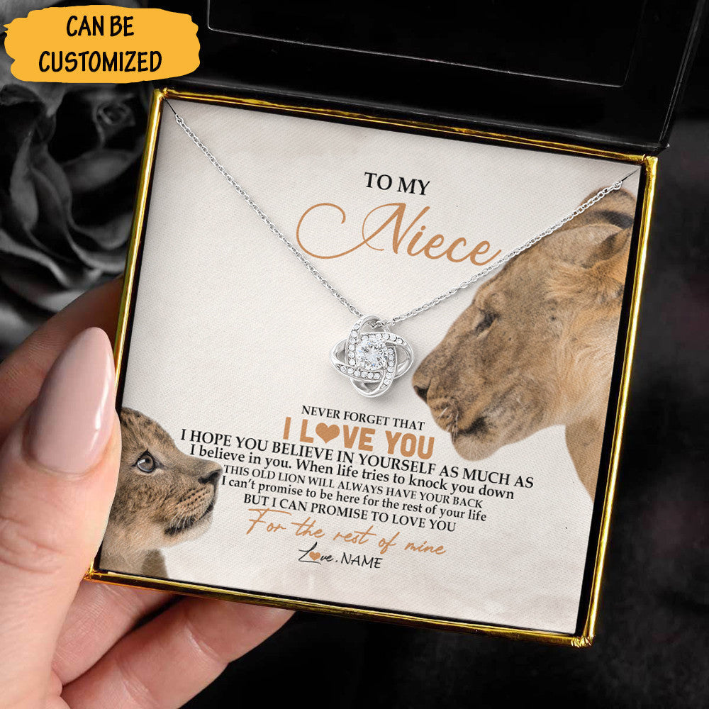 Customized Lion Uncle To My Niece Love Knot Silver Necklace Best Birthday Gifts For Niece From Uncle