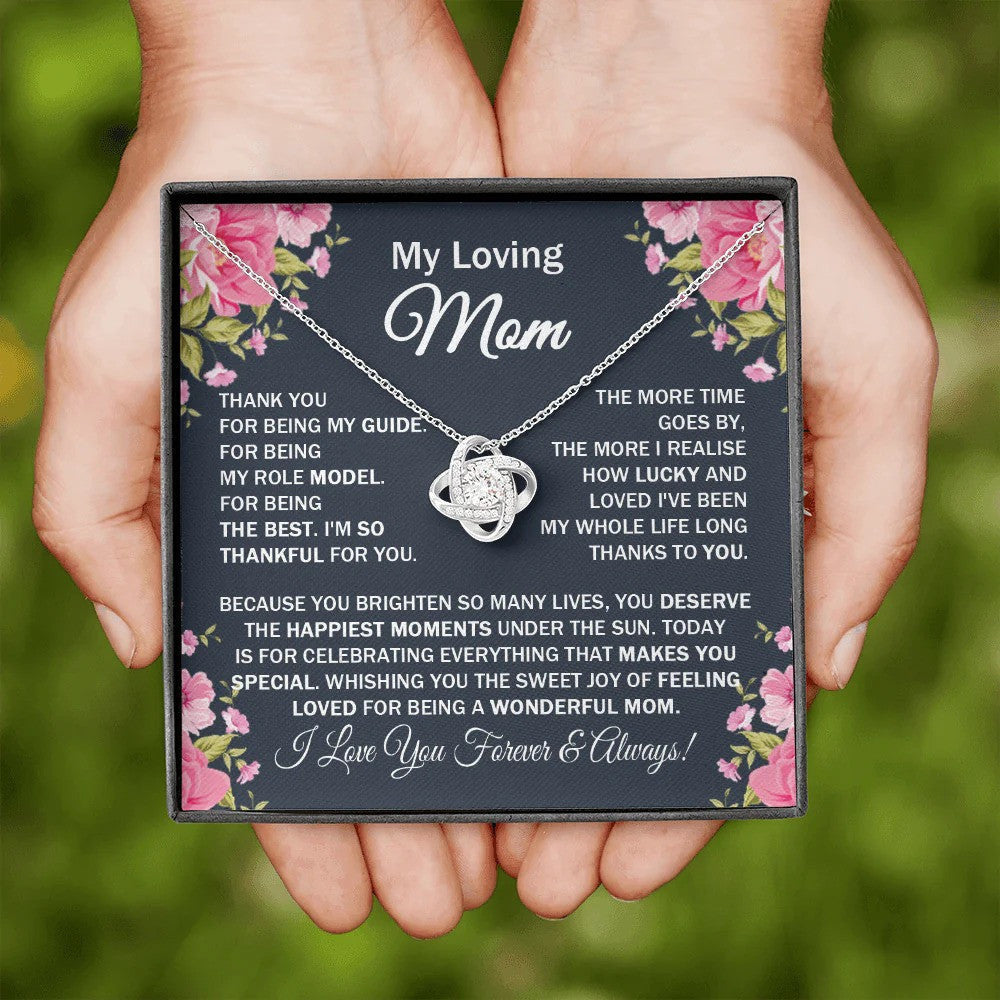 My Loving Mom Love Knot Necklace With Message Card Gift for Mom Birthday Mother's Day 2024