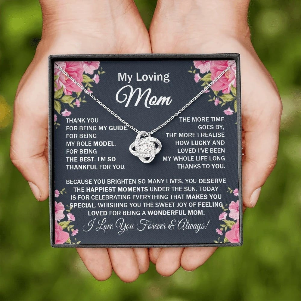 My Loving Mom Love Knot Necklace With Message Card Gift for Mom Birthday Mother's Day 2024
