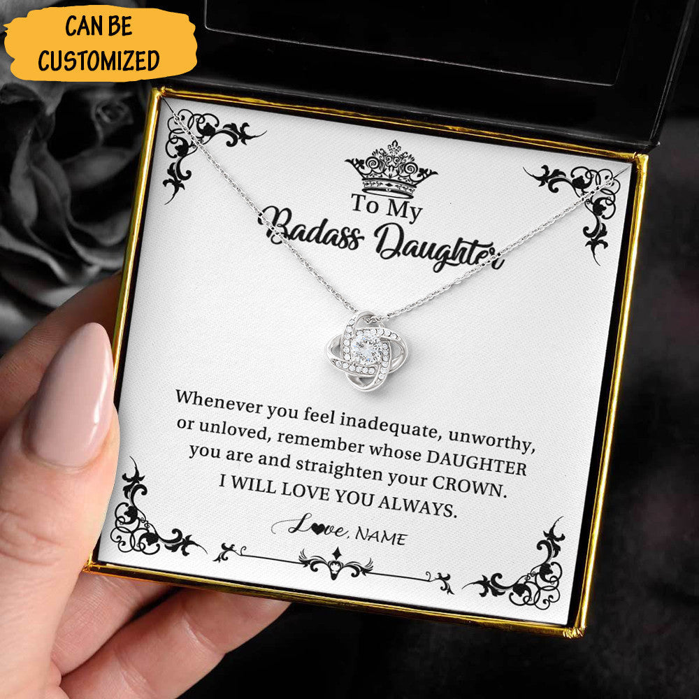 Personalized To My Badass Daughter Love Knot Silver Necklace I Will Always Love You Necklace Love Mom Dad