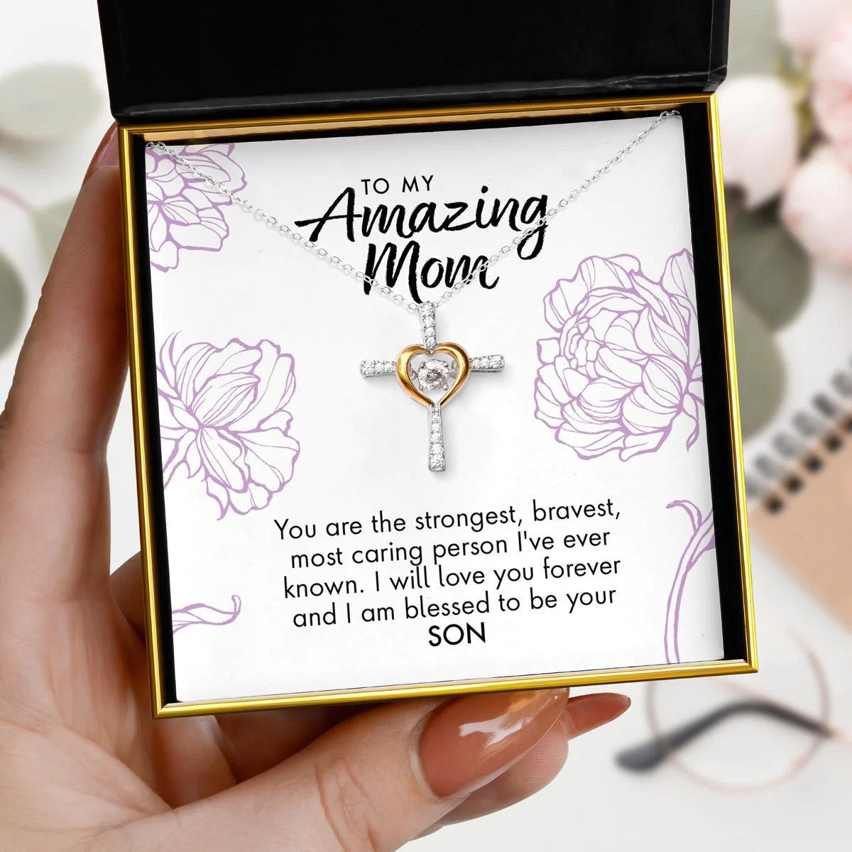 To My Amazing Mom Cross Heart Necklace Mom Necklace From Son Gifts For Mother's Day