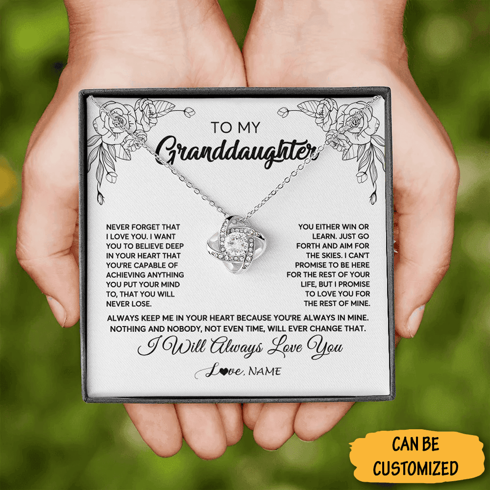 Personalized To My Granddaughter Love Knot Necklace Silver Granddaughter Necklace Jewellery Gift Box