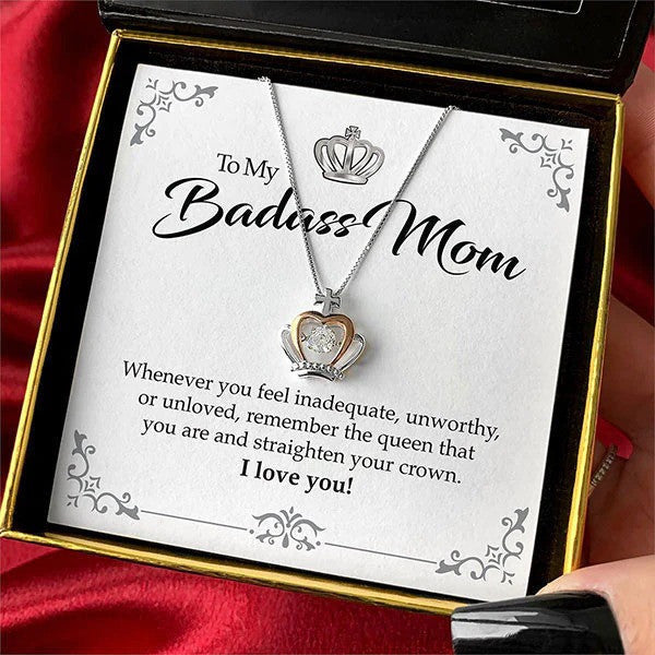 To My Badass Mom Crown Pendant Necklace Mother's Day Ideas Jewellery Gifts For Mum