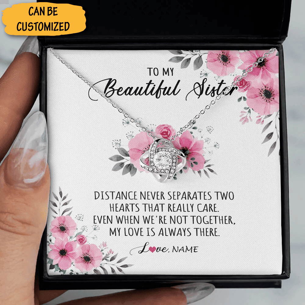 Custom To My Beautiful Sister Love Knot Necklace With Meaningful Messages Necklace Christmas Presents