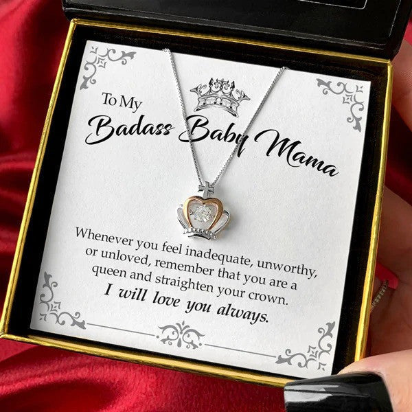 To My Badass Baby Mama Crown Pendant Necklace Mothers Day Jewelry Gift Ideas