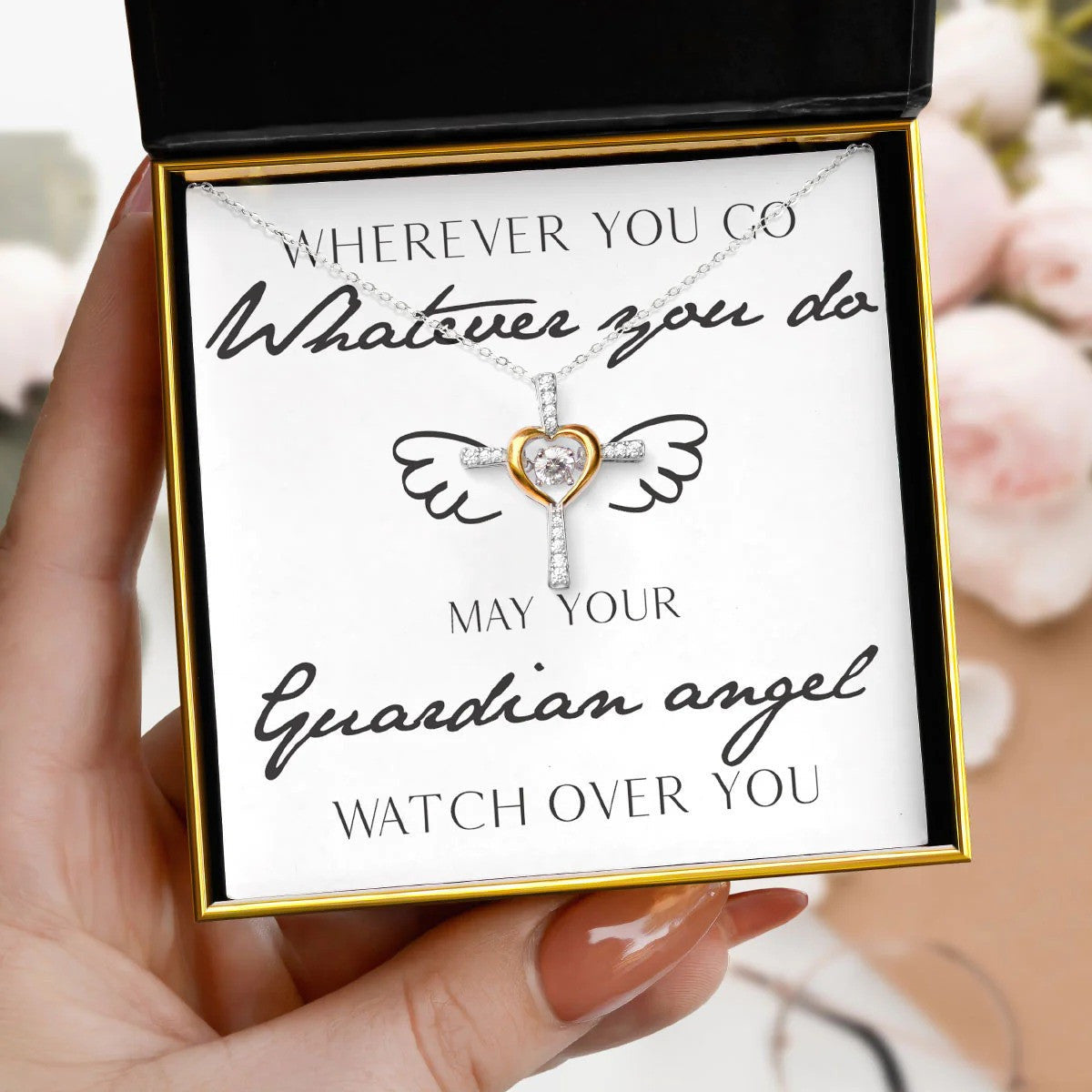 Guardian Angel Necklace Cross Heart Pendant Necklace With Quote Card Mother's Day Gifts For Daughter