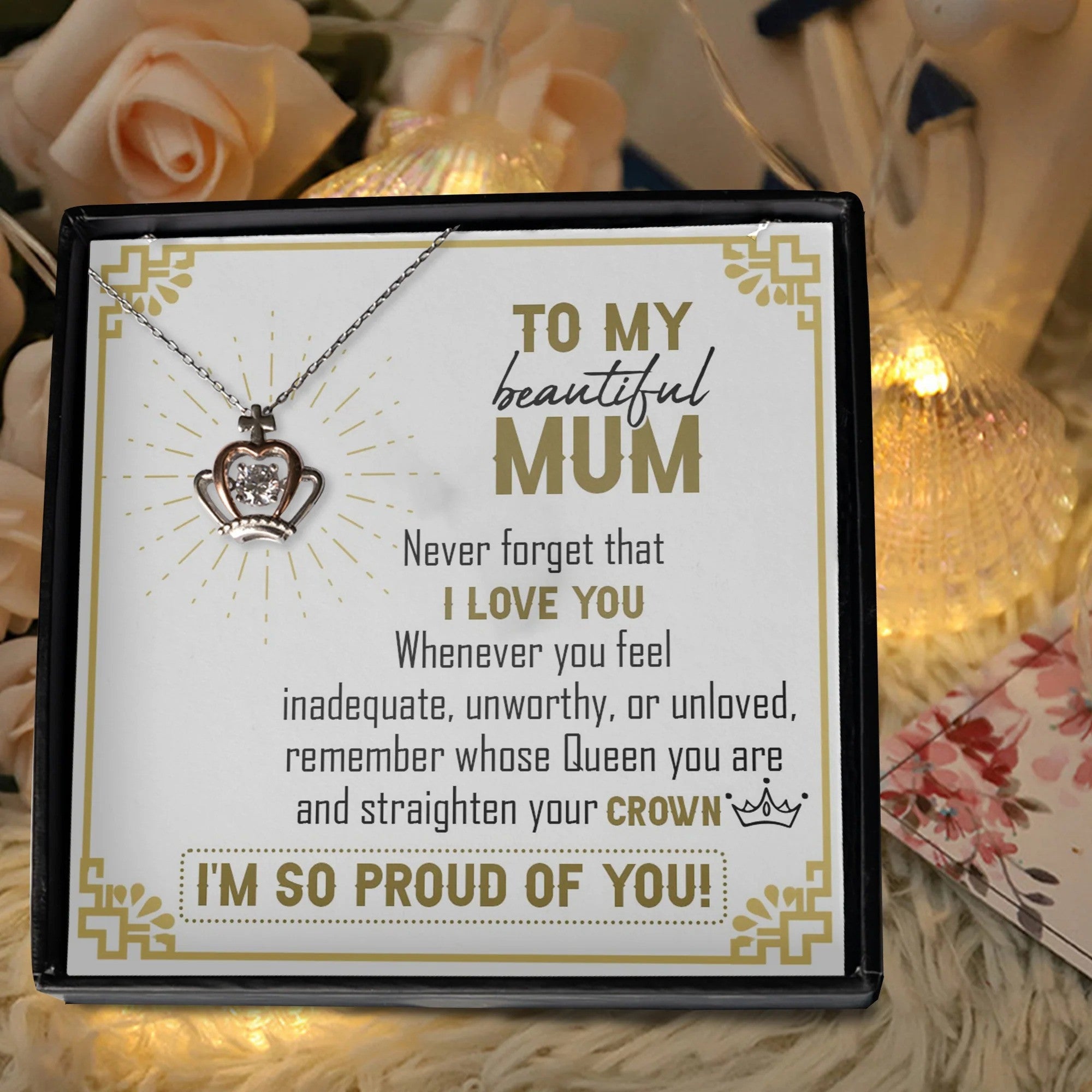 To My Mum I'm So Proud Of You Crown Necklace Queen Crown Pendant Necklace Mother Jewelry Gifts For Mum