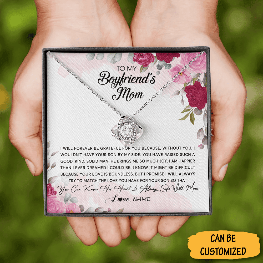 Personalized To My Boyfriend's Mom Necklace Love Knot Silver Necklace For Boyfriends Mom Gifts