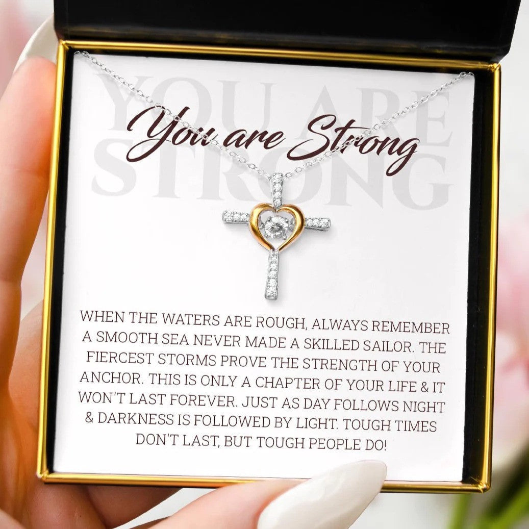 You Are Strong Heart Cross Necklace You Are Strong Necklace Mother's Day Gifts For Daughter