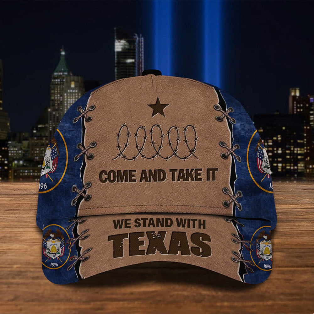 Utah We Stand With Texas Hat Come And Take It Barbed Wire Hat Patriotic