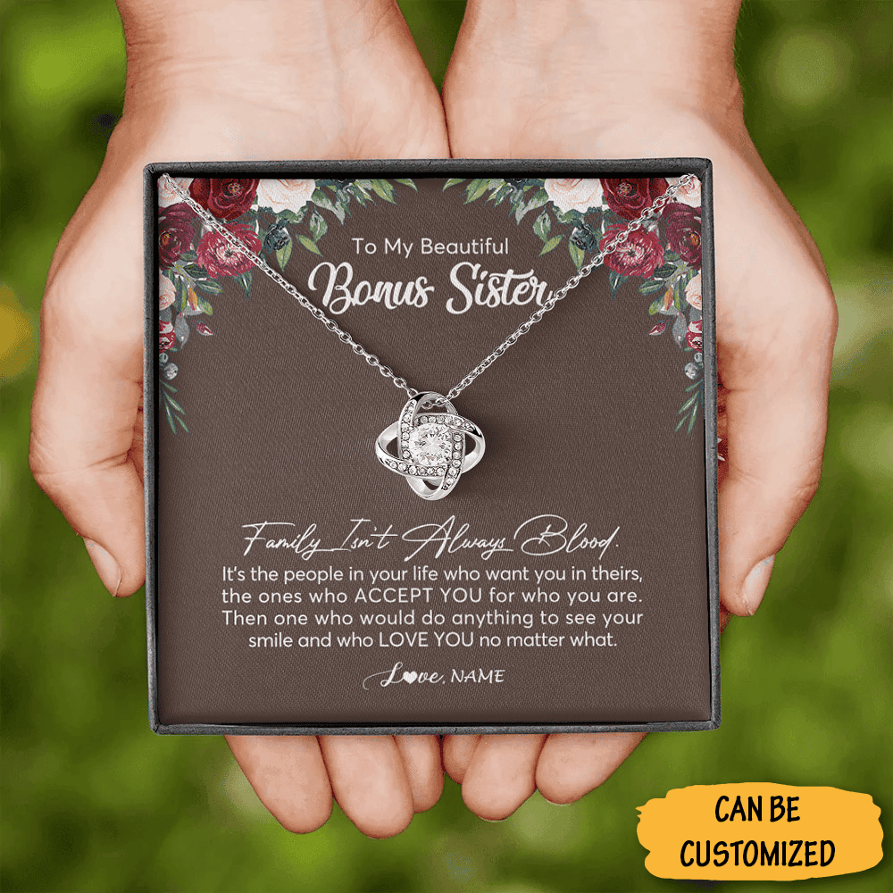 Personalized To My Bonus Sister Necklace Sterling Silver Love Knot Necklace Bonus Sister Birthday Gifts